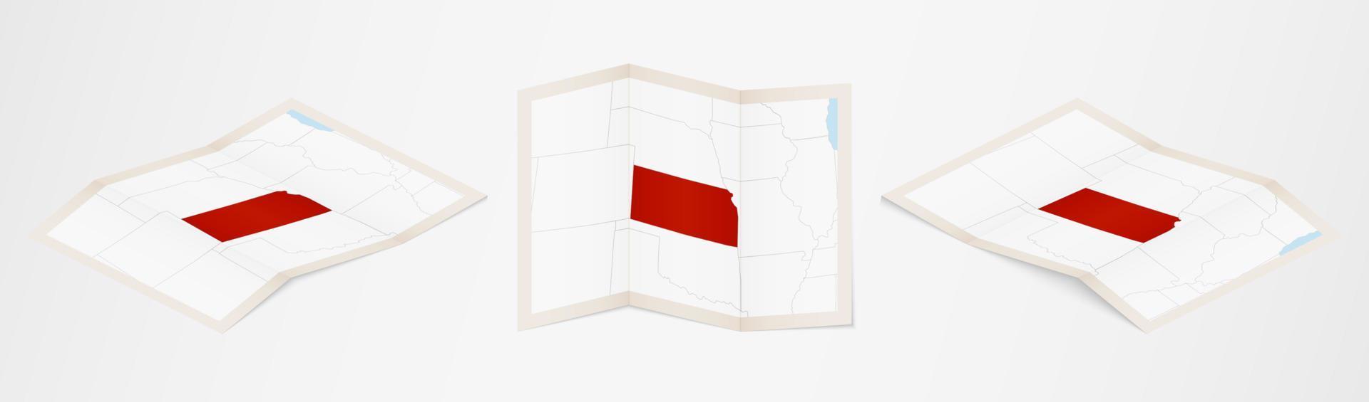 gevouwen kaart van Kansas in drie verschillend versies. vector