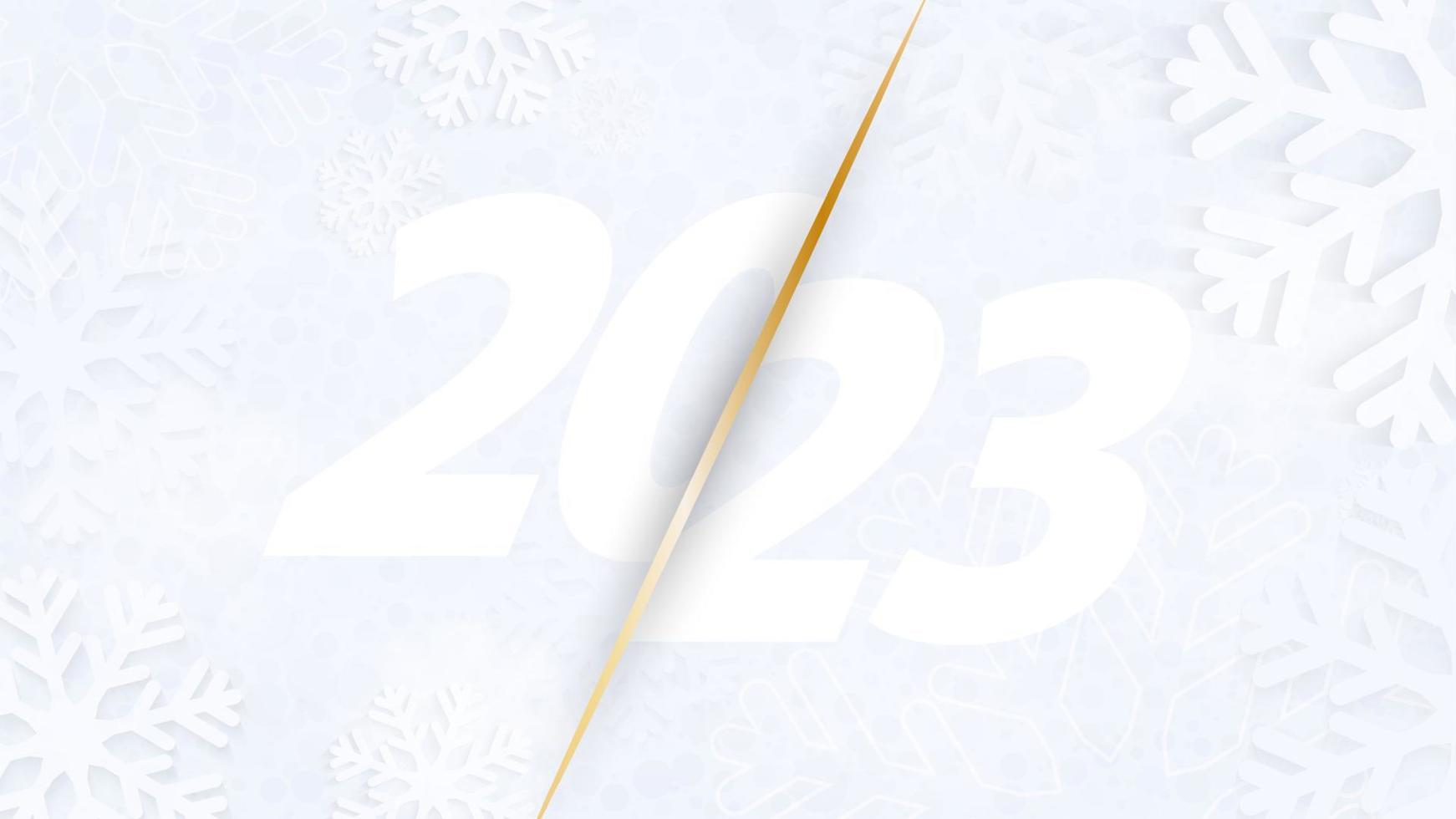 teken van de nieuw jaar 2023 Aan een achtergrond van sneeuwvlokken. banier voor gelukkig nieuw jaar hartelijk groeten. vector
