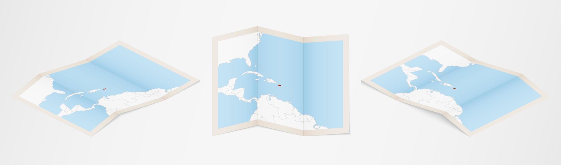 gevouwen kaart van puerto rico in drie verschillend versies. vector
