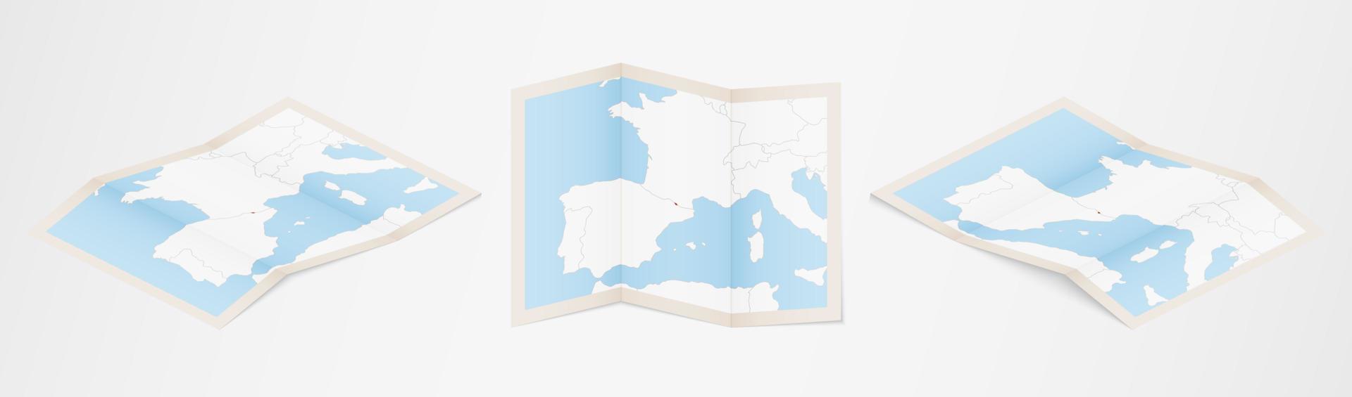 gevouwen kaart van Andorra in drie verschillend versies. vector