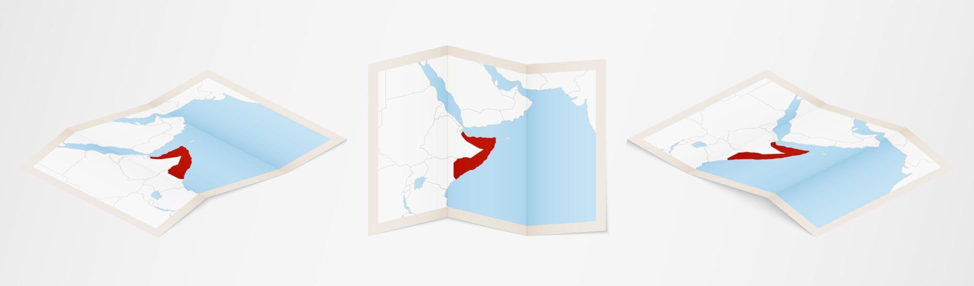 gevouwen kaart van Somalië in drie verschillend versies. vector