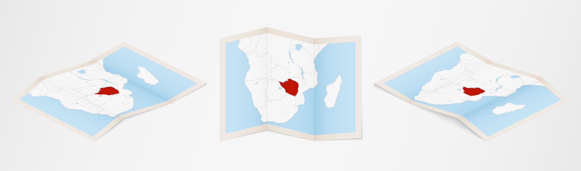 gevouwen kaart van Zimbabwe in drie verschillend versies. vector