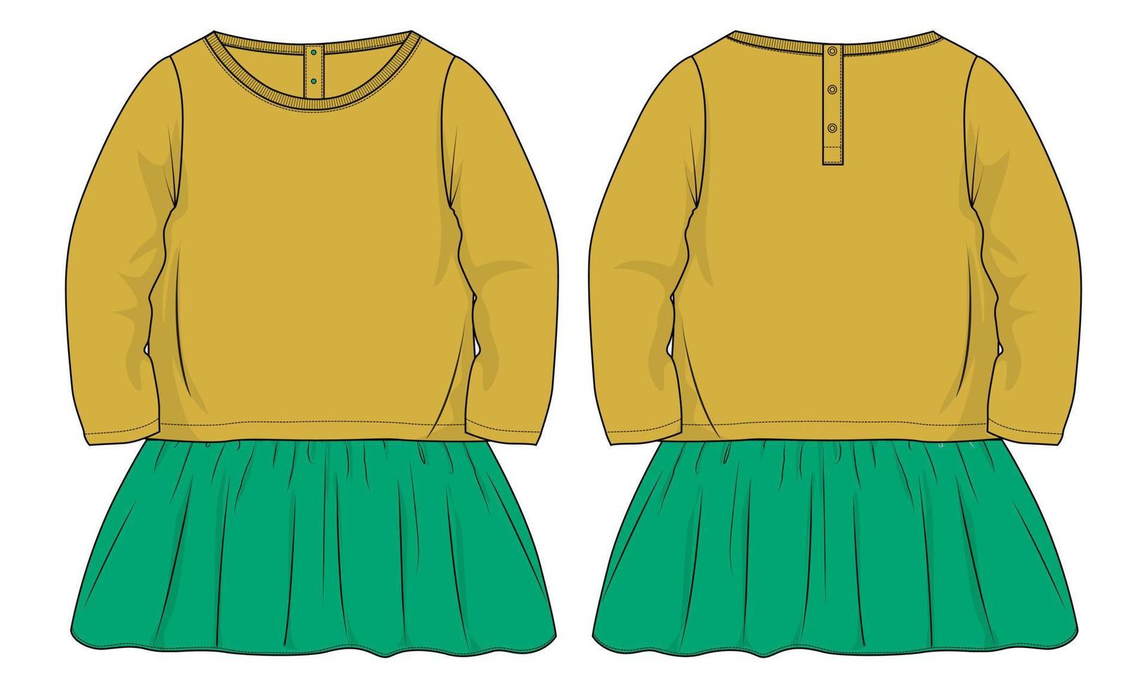 baby meisjes tops en rok jurk ontwerp technisch vlak schetsen vector illustratie sjabloon. kleding kleding bespotten omhoog voorkant en terug keer bekeken voor baby kinderen.