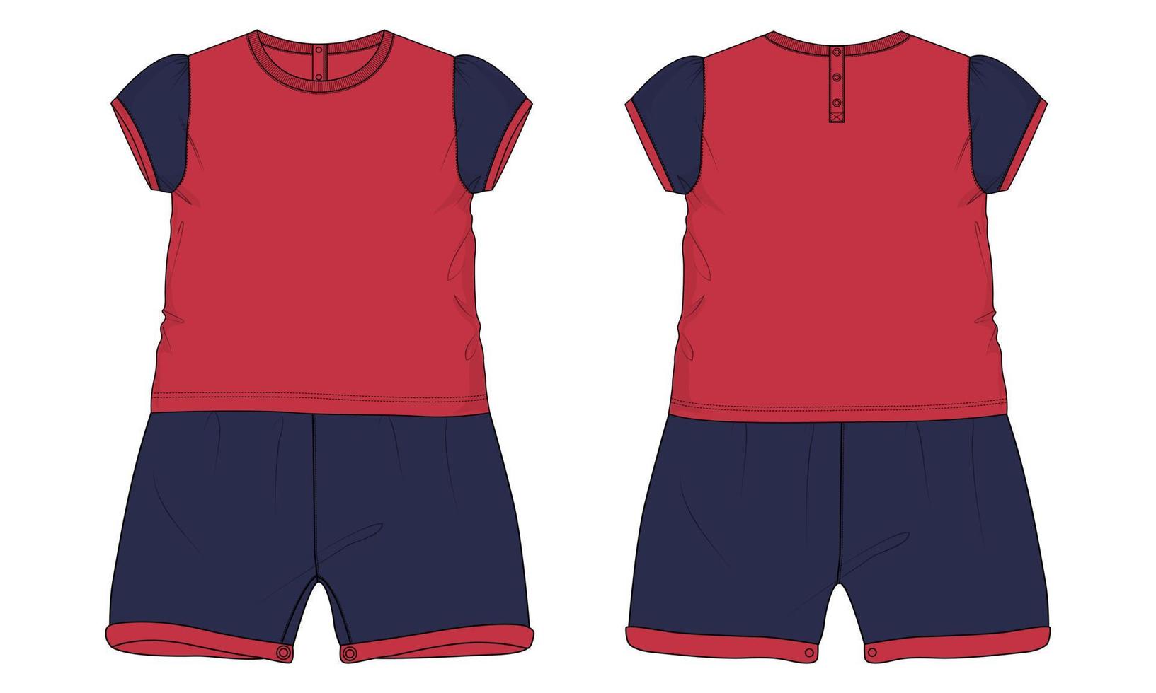 t-shirt tops en shorts jurk ontwerp technisch mode vlak schetsen vector illustratie sjabloon voor kinderen.