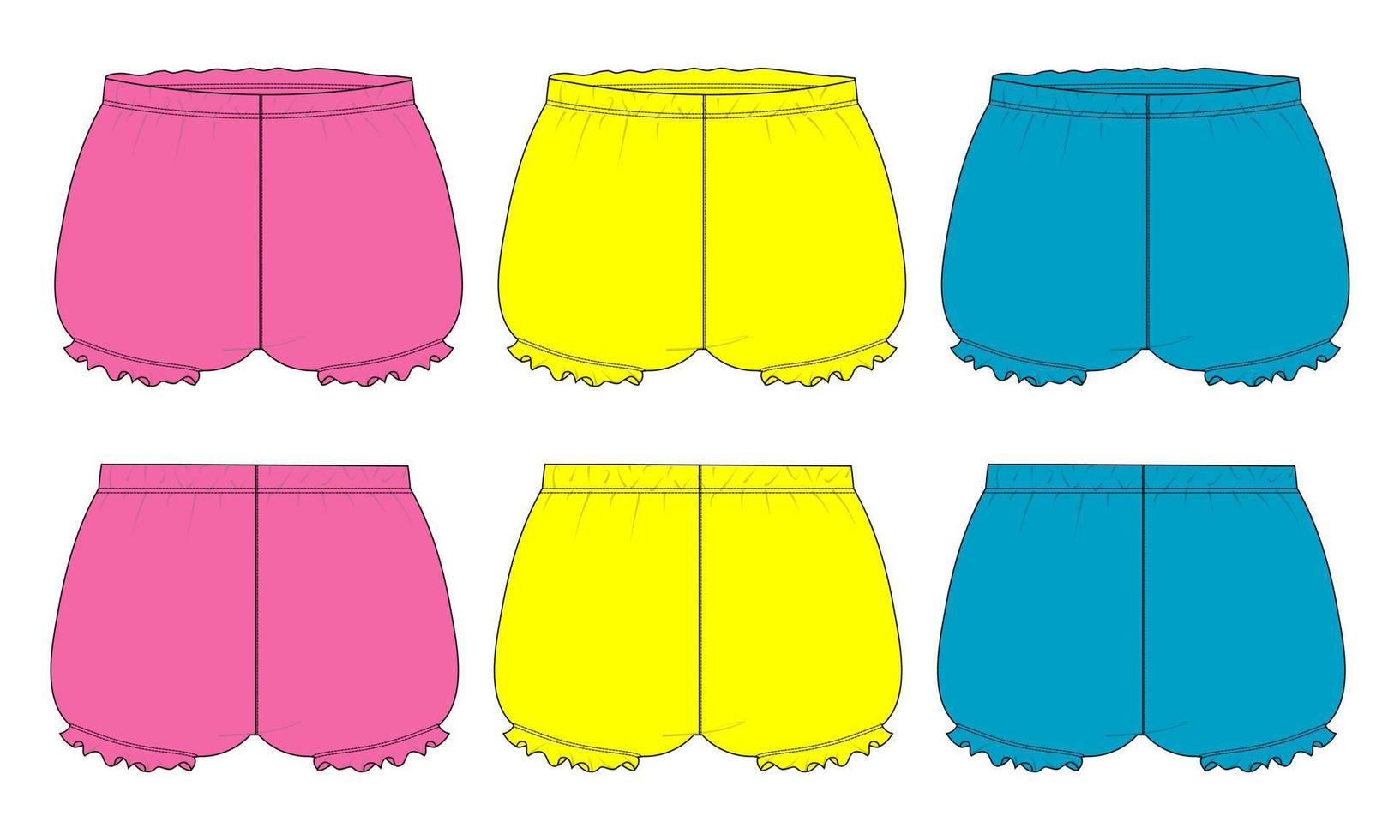 veelkleurig shorts broek algemeen technisch mode vlak schetsen vector illustratie sjabloon van baby meisjes.