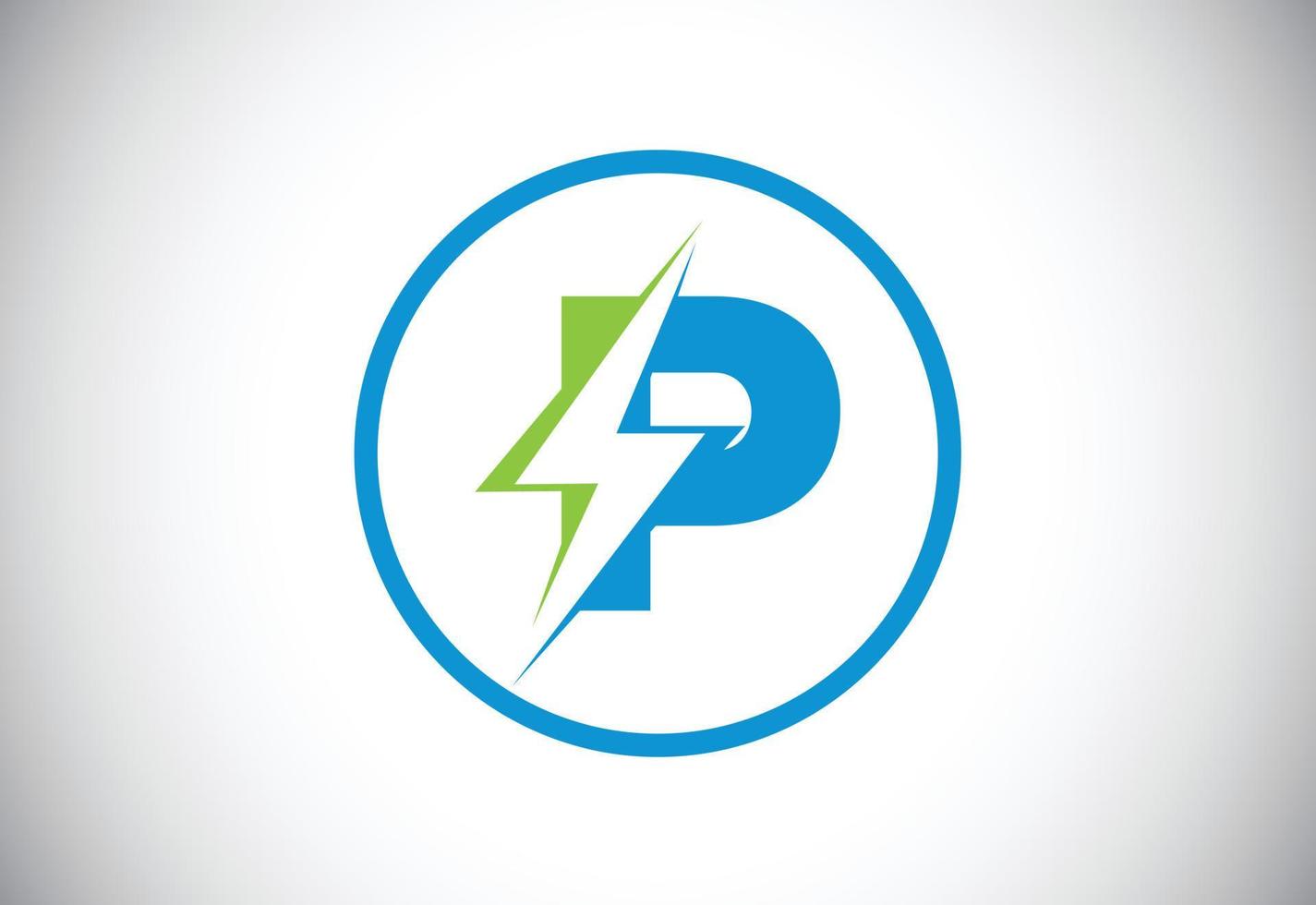 eerste p brief logo ontwerp met verlichting donder bout. elektrisch bout brief logo vector
