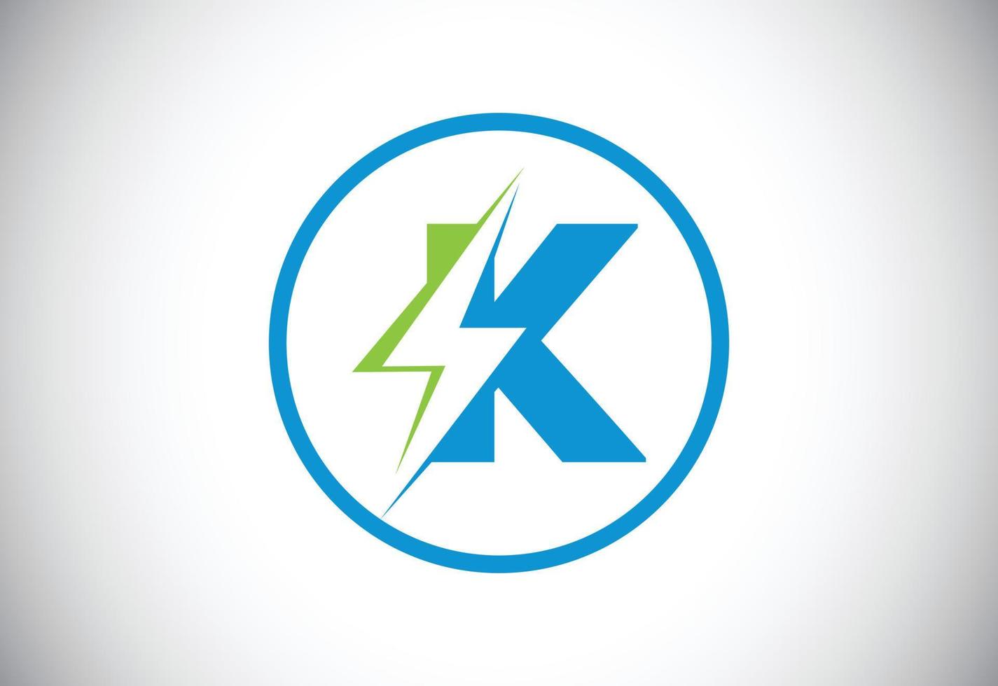 eerste k brief logo ontwerp met verlichting donder bout. elektrisch bout brief logo vector