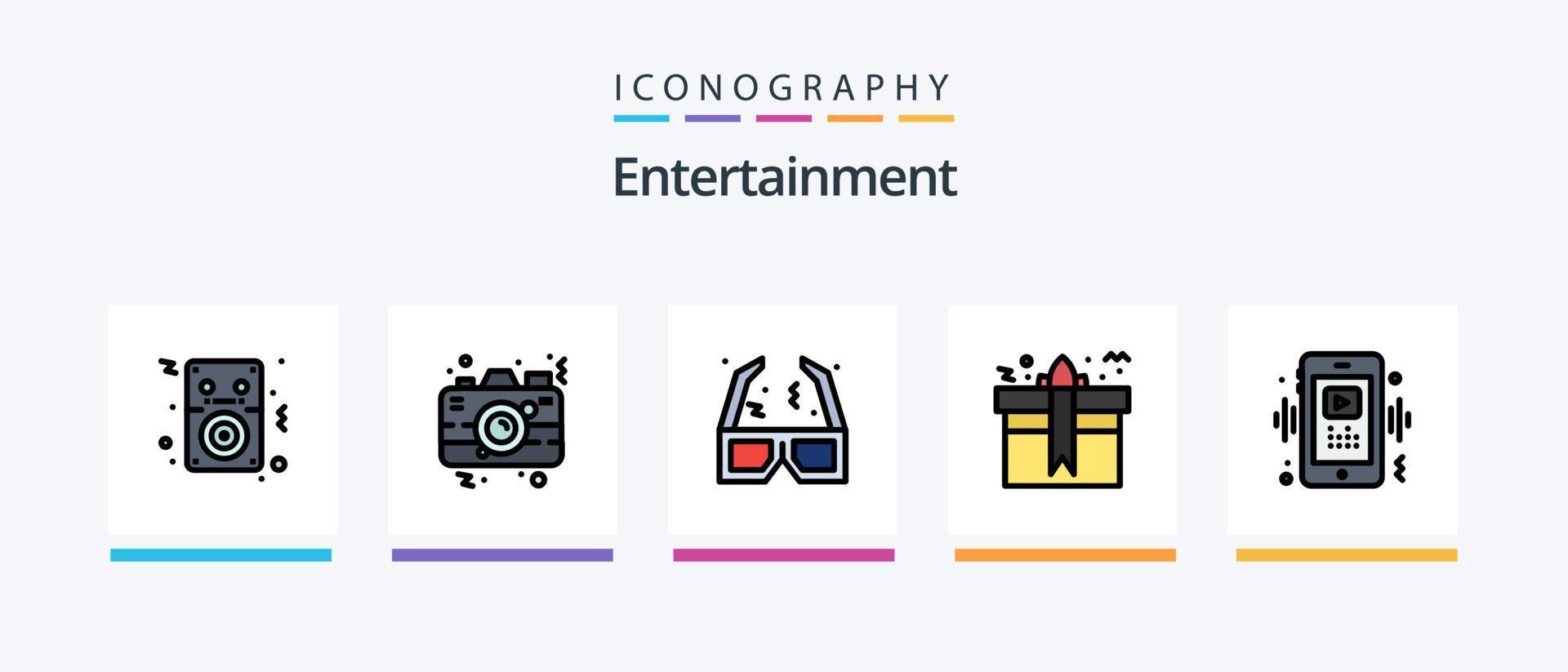 vermaak lijn gevulde 5 icoon pak inclusief papier. vliegen. bioscoop. vlieger. geluid. creatief pictogrammen ontwerp vector