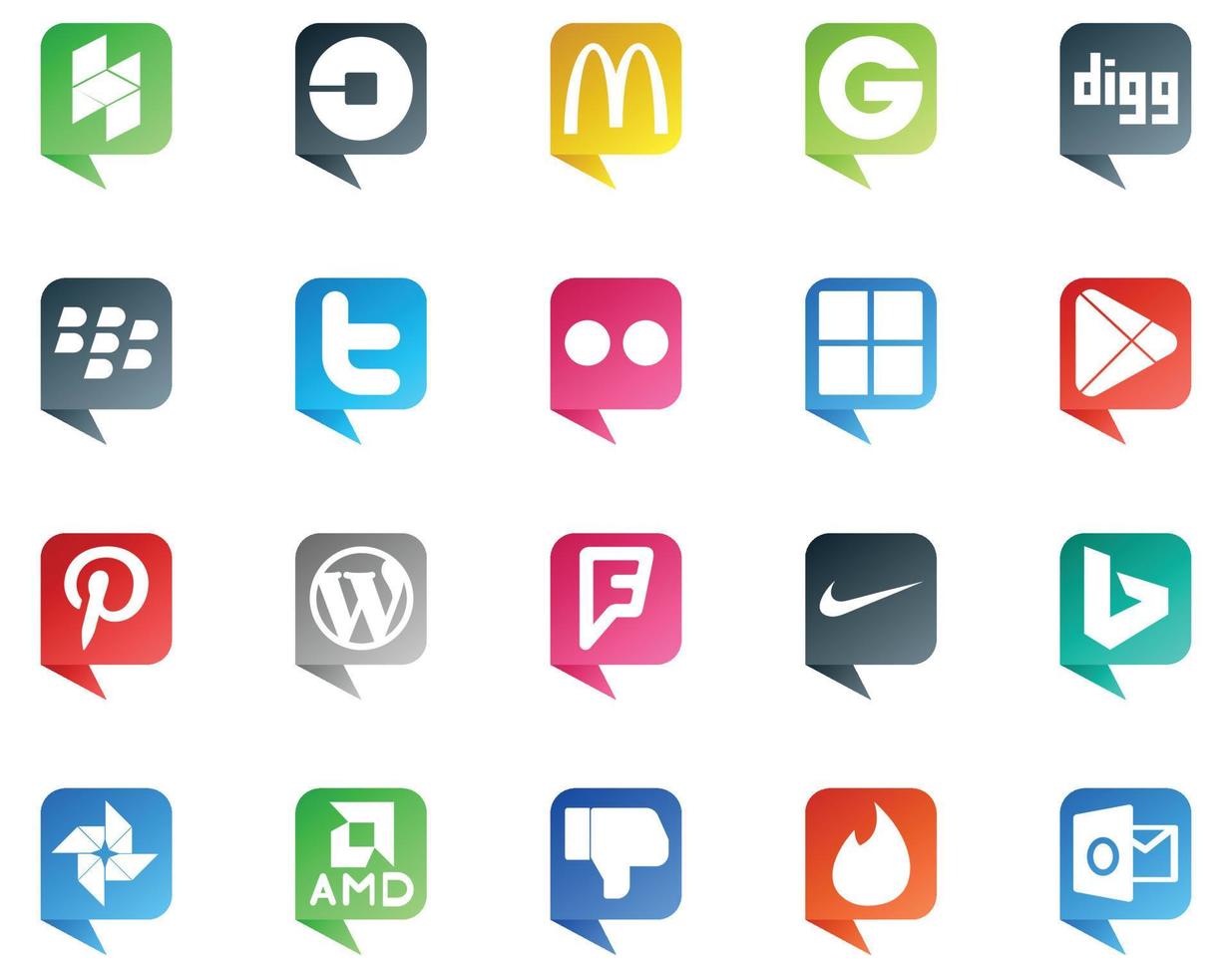 20 sociaal media toespraak bubbel stijl logo Leuk vinden vierkant wordpress twitter pinterest google Speel vector