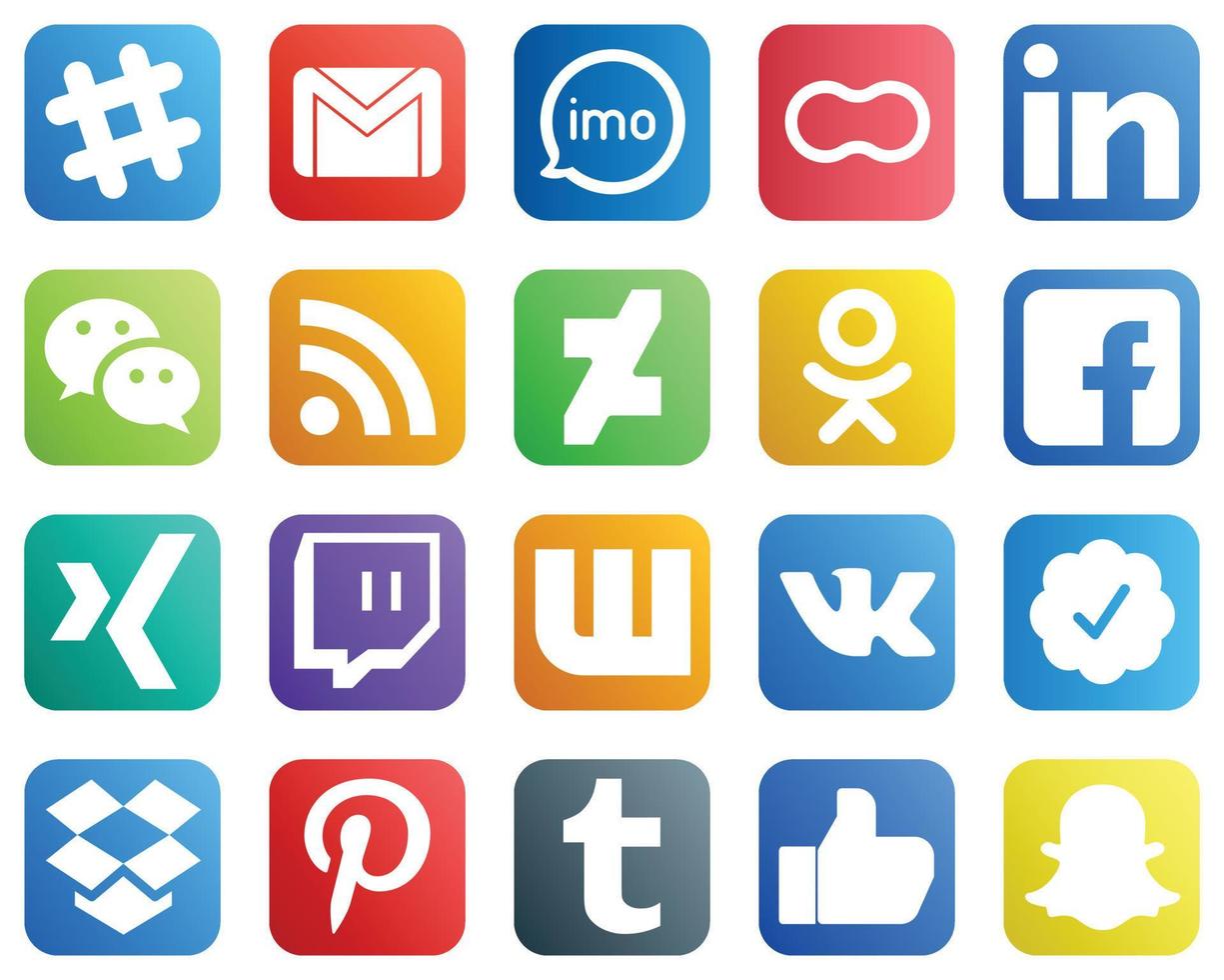 20 veelzijdig sociaal media pictogrammen zo net zo afwijkend. rss. pinda. boodschapper en professioneel pictogrammen. minimalistische en aanpasbare vector