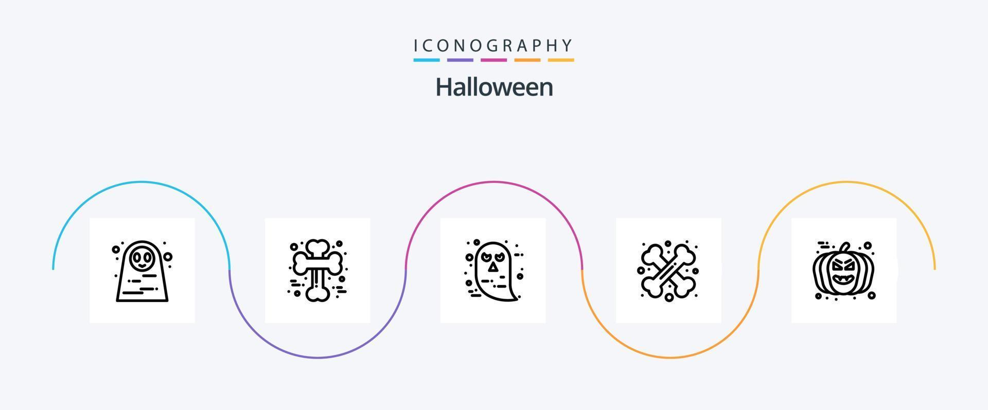 halloween lijn 5 icoon pak inclusief teken. gekruist. eng. kruis bot. halloween vector