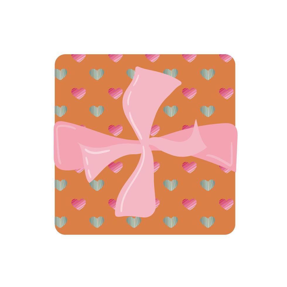 roze geschenk doos met lint geïsoleerd voorwerp. vlak vector illustratie. Valentijn s dag geschenk doos. top visie.