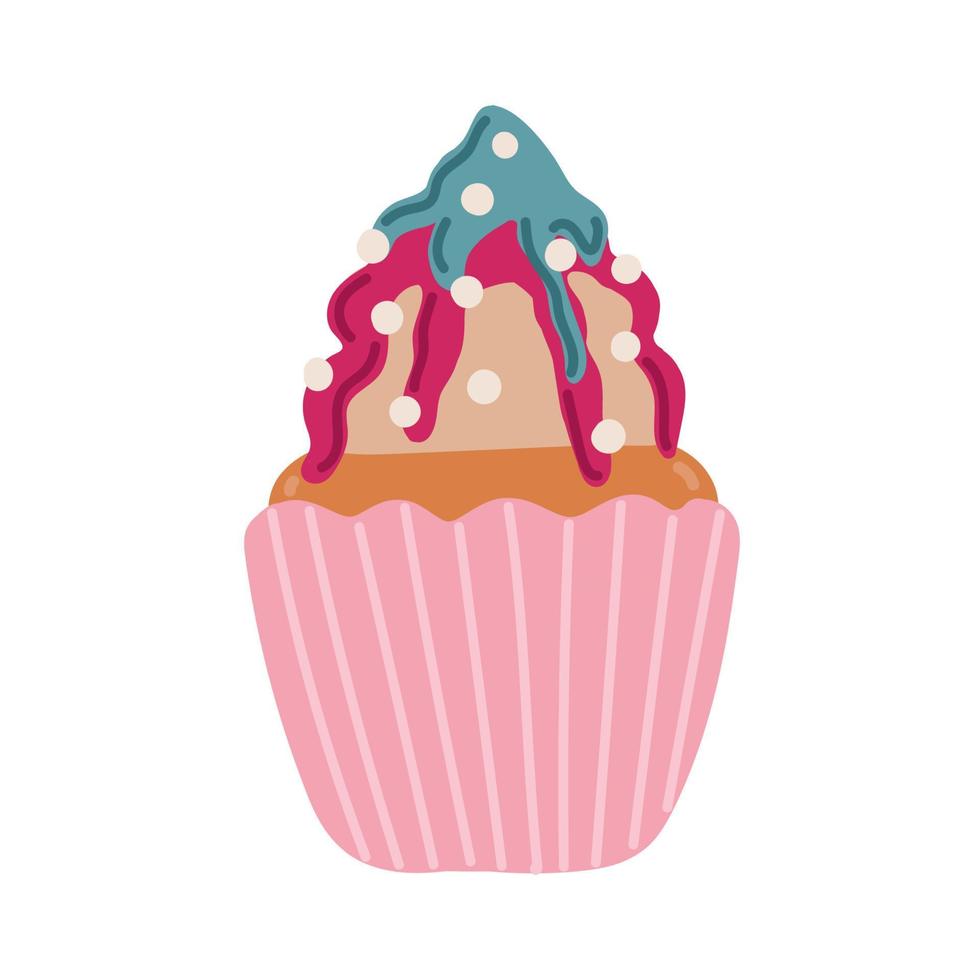 Valentijn cupcake pictogram met hartvormige kers in vlakke stijl geïsoleerd op een witte achtergrond. liefdesconcept. vectorillustratie. vector