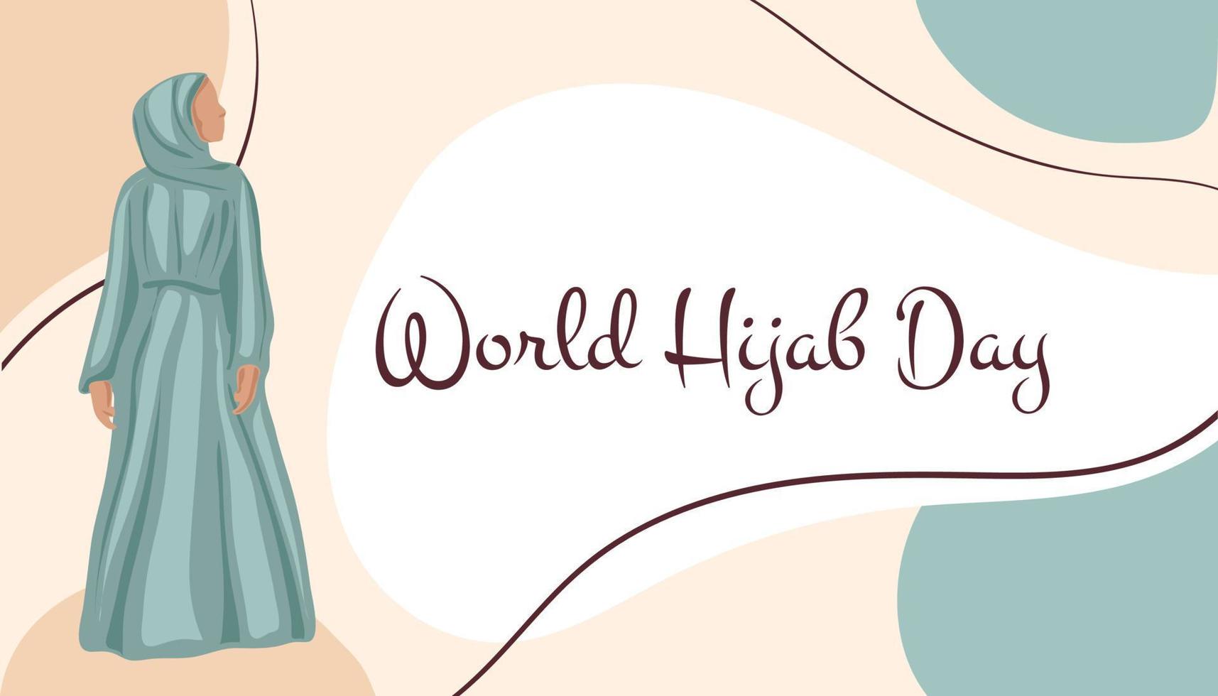 wereld hijab dag. mooi zo voor de wereld hijab dag viering. mooi meisje in een hijaab. vlak ontwerp. folder ontwerp. vector illustratie.