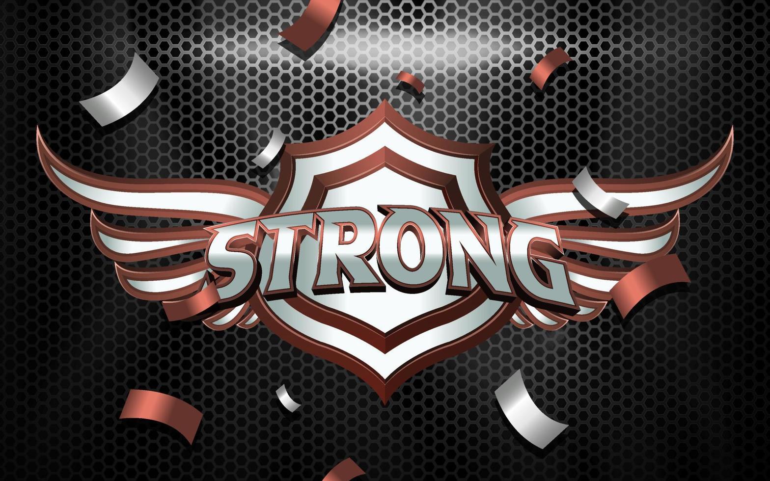 sterk esport team logo 3d tekst effect met gevleugeld embleem vector