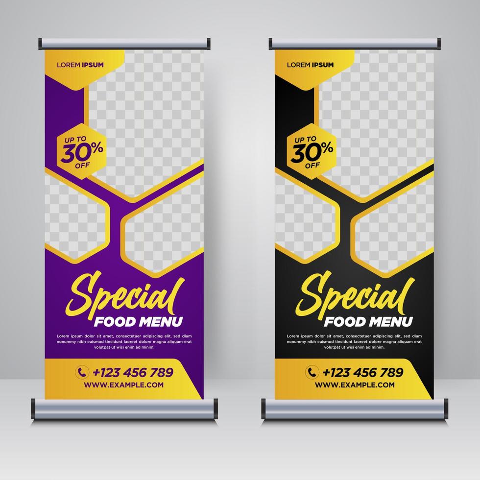 eten en restaurant roll-up banner ontwerpsjabloon vector