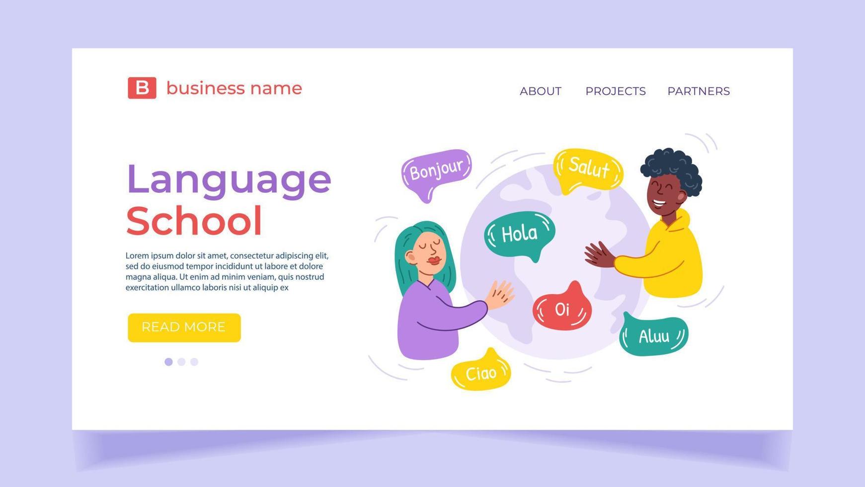 online taal school- concept voor landen bladzijde of website sjabloon. aan het leren talen online, aan het leren een buitenlands taal Bij huis. vector