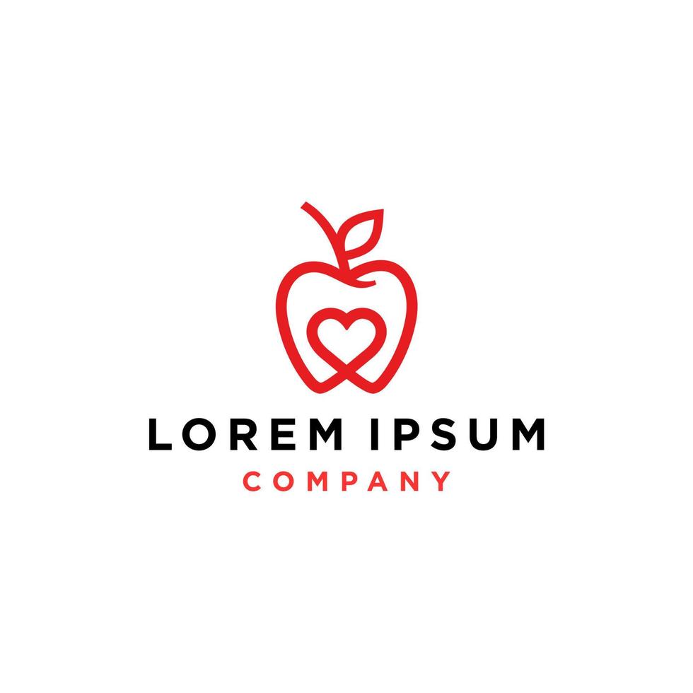 rood appel met hart liefde logo icoon in minimaal gemakkelijk lijn ontwerp stijl vector