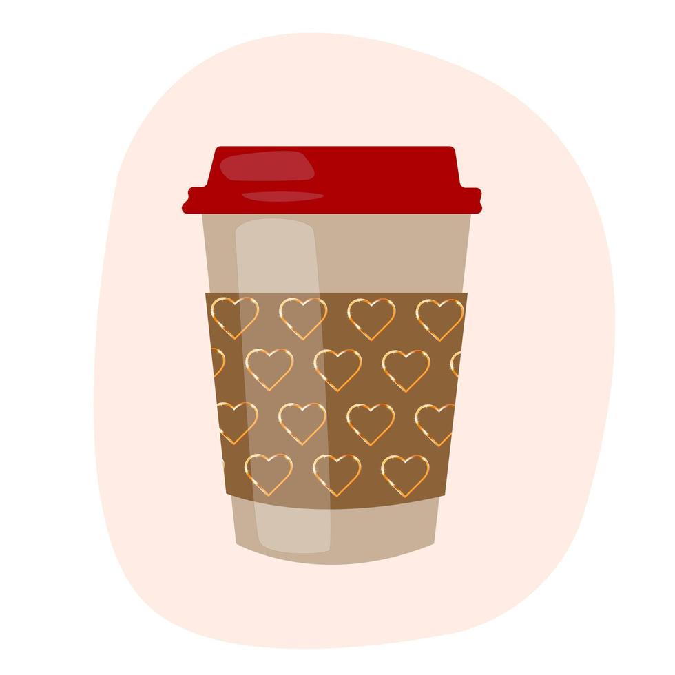 papier kop met goud harten. liefde koffie papier kop met harten.vector illustratie in vlak tekenfilm stijl vector