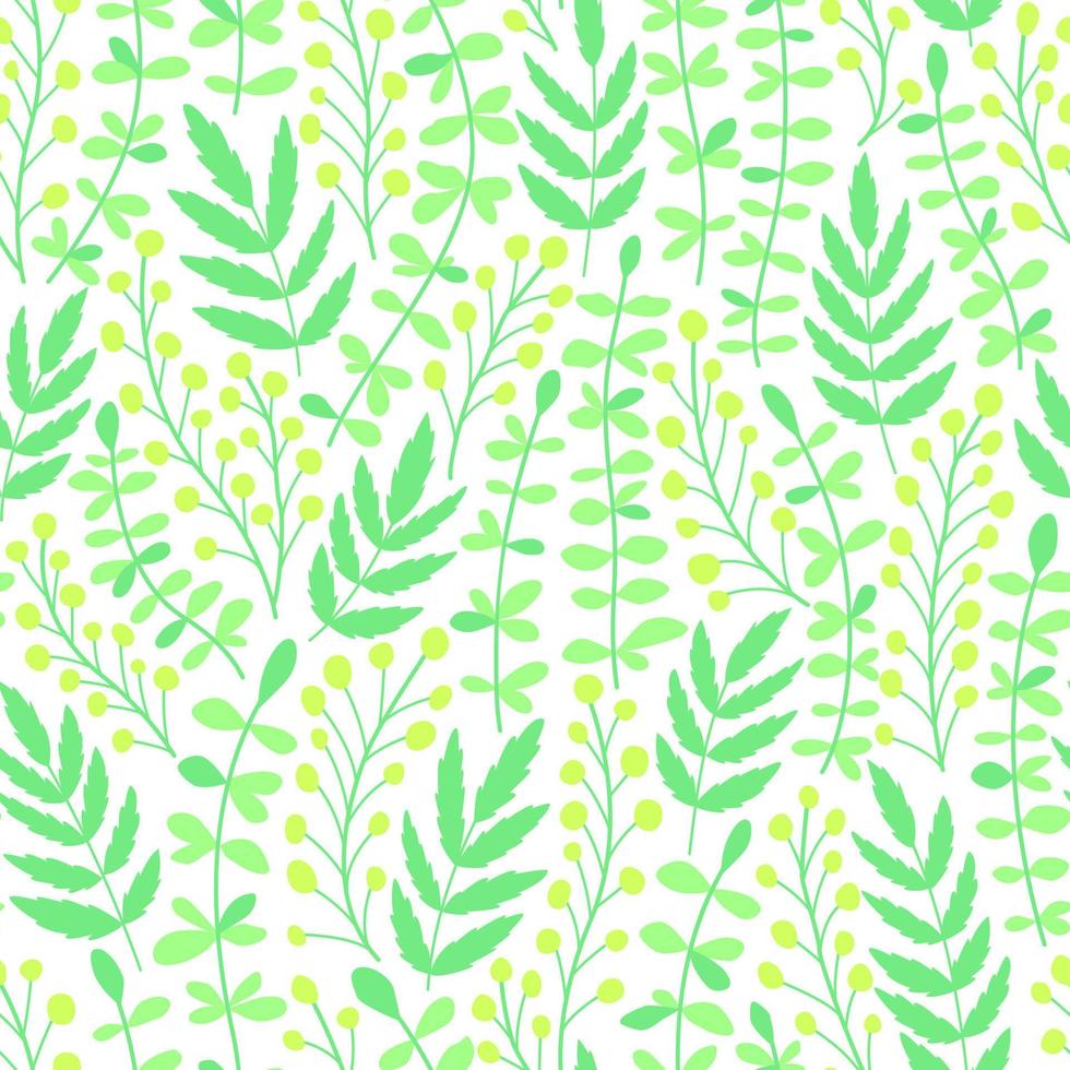naadloos patroon met voorjaar mimosa en gras vector