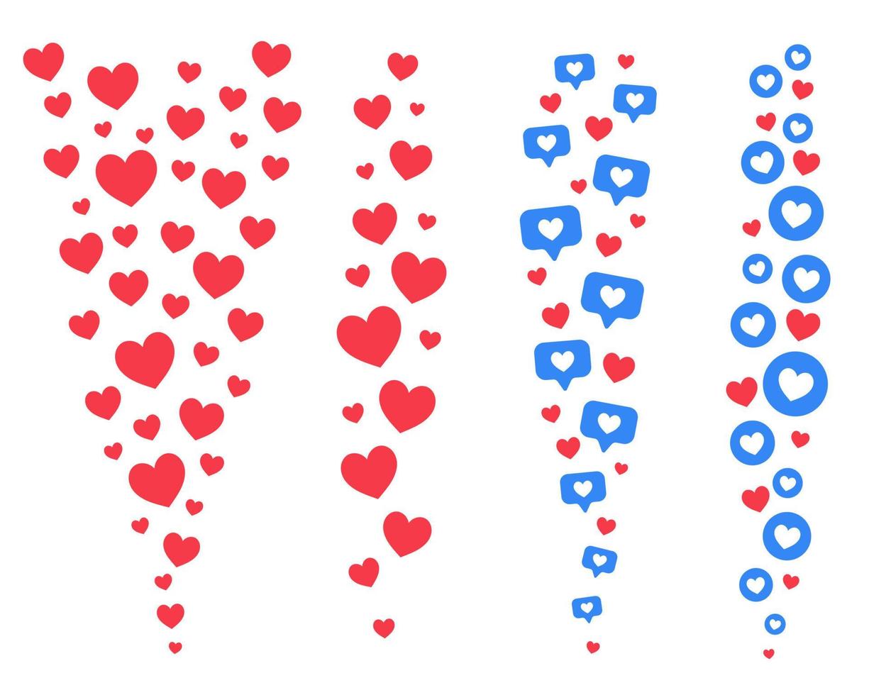 vliegend harten stroom. liefde houdt emoties voor sociaal media. positief reactie en feedback. vector reeks
