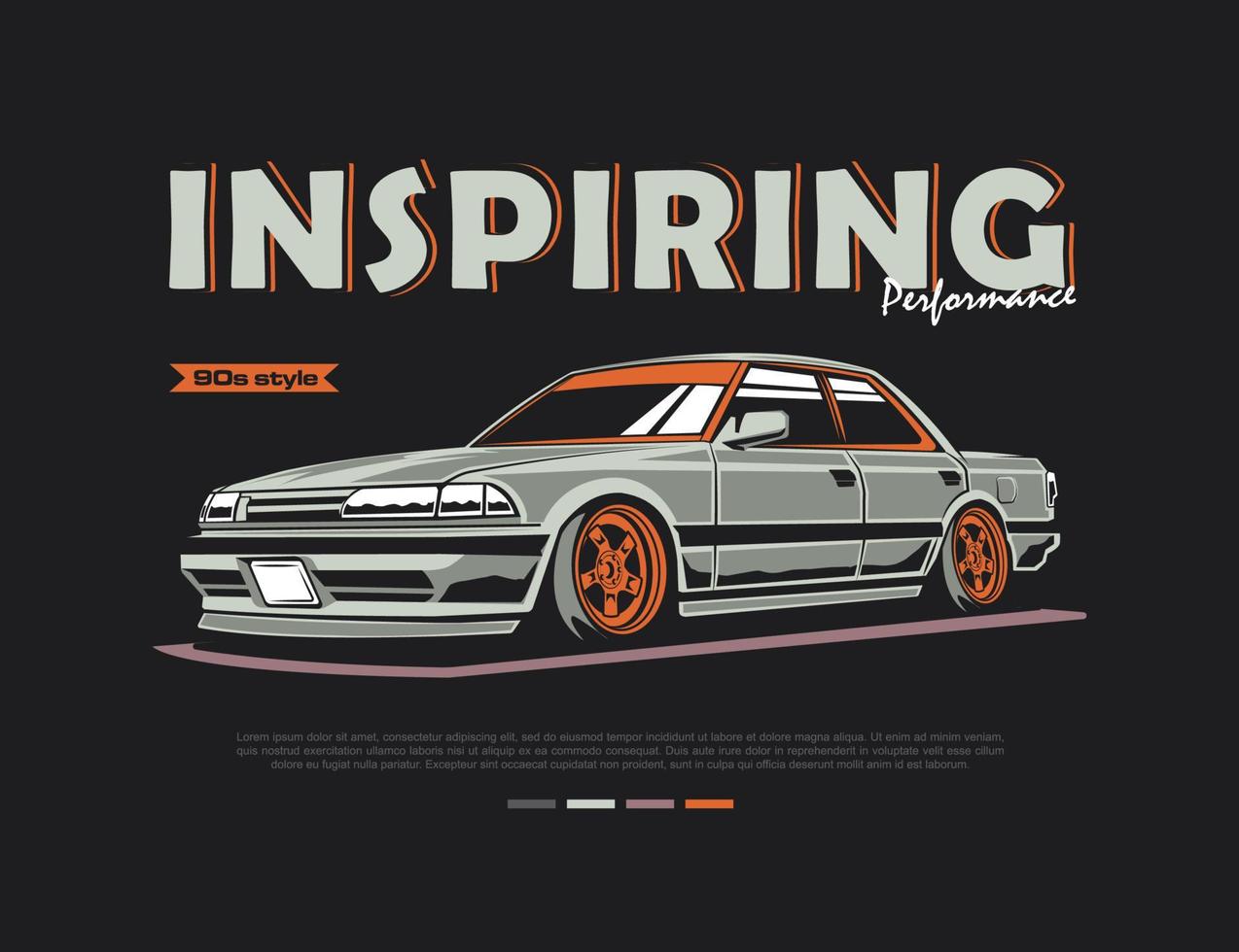 gedrukt t-shirt ontwerp met 90s auto illustratie vector grafisch beeld