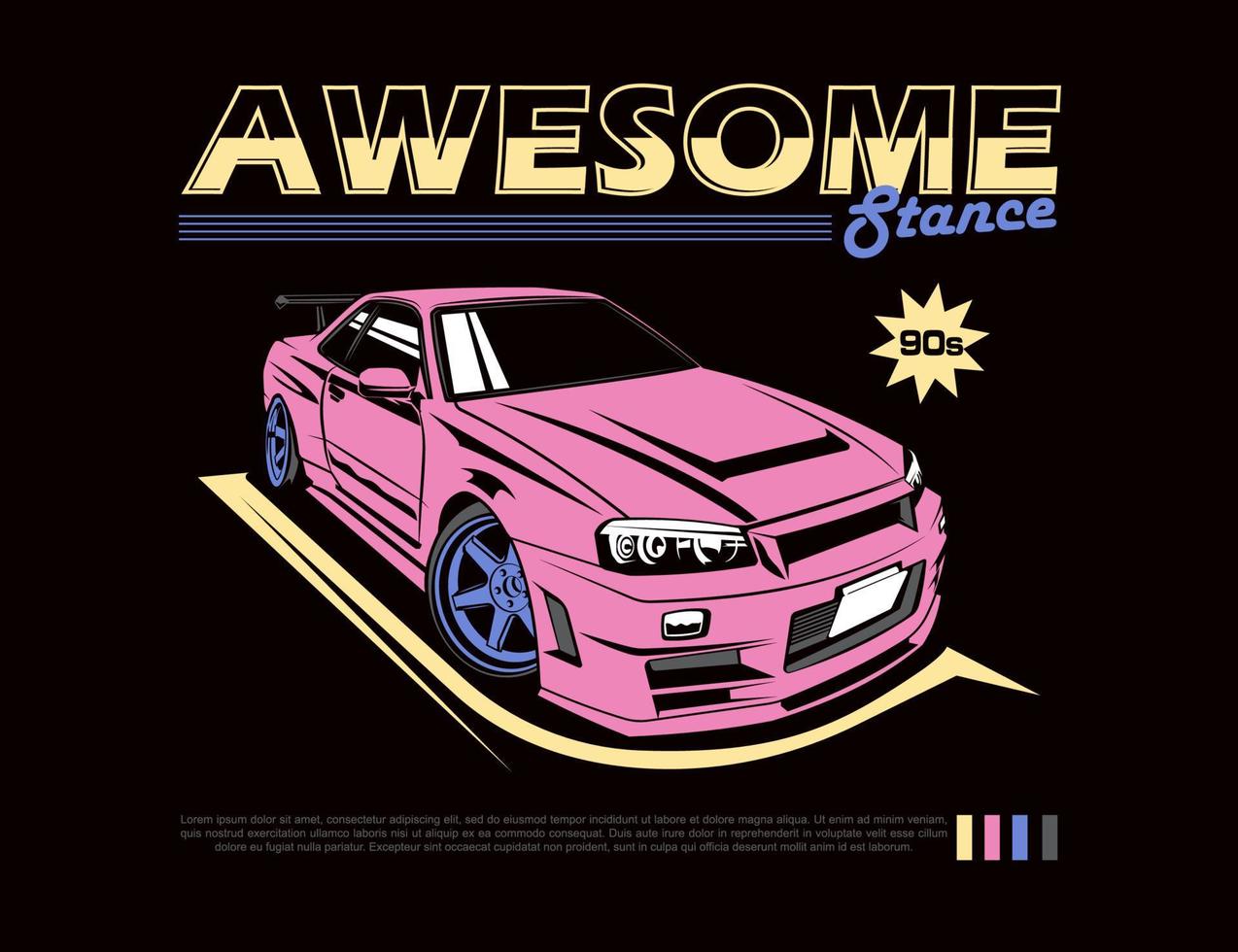 90s super auto ontwerp illustratie vector grafisch in roze kleur