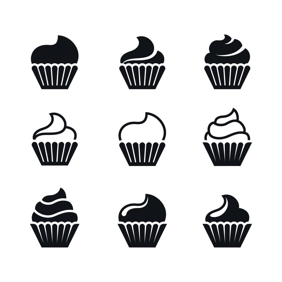 cupcakes pictogrammen. zwart Aan een wit achtergrond vector