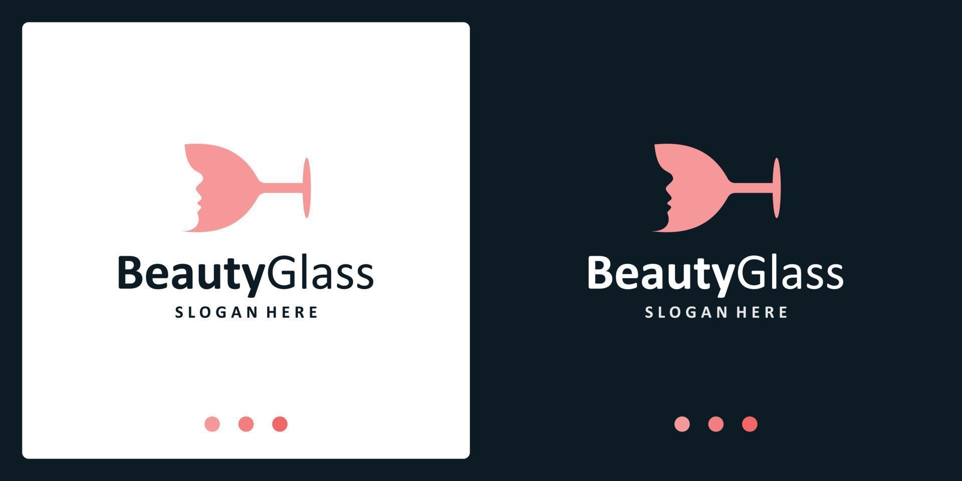 wijn glas logo inspiratie en vrouwen gezicht logo. premie vector. vector