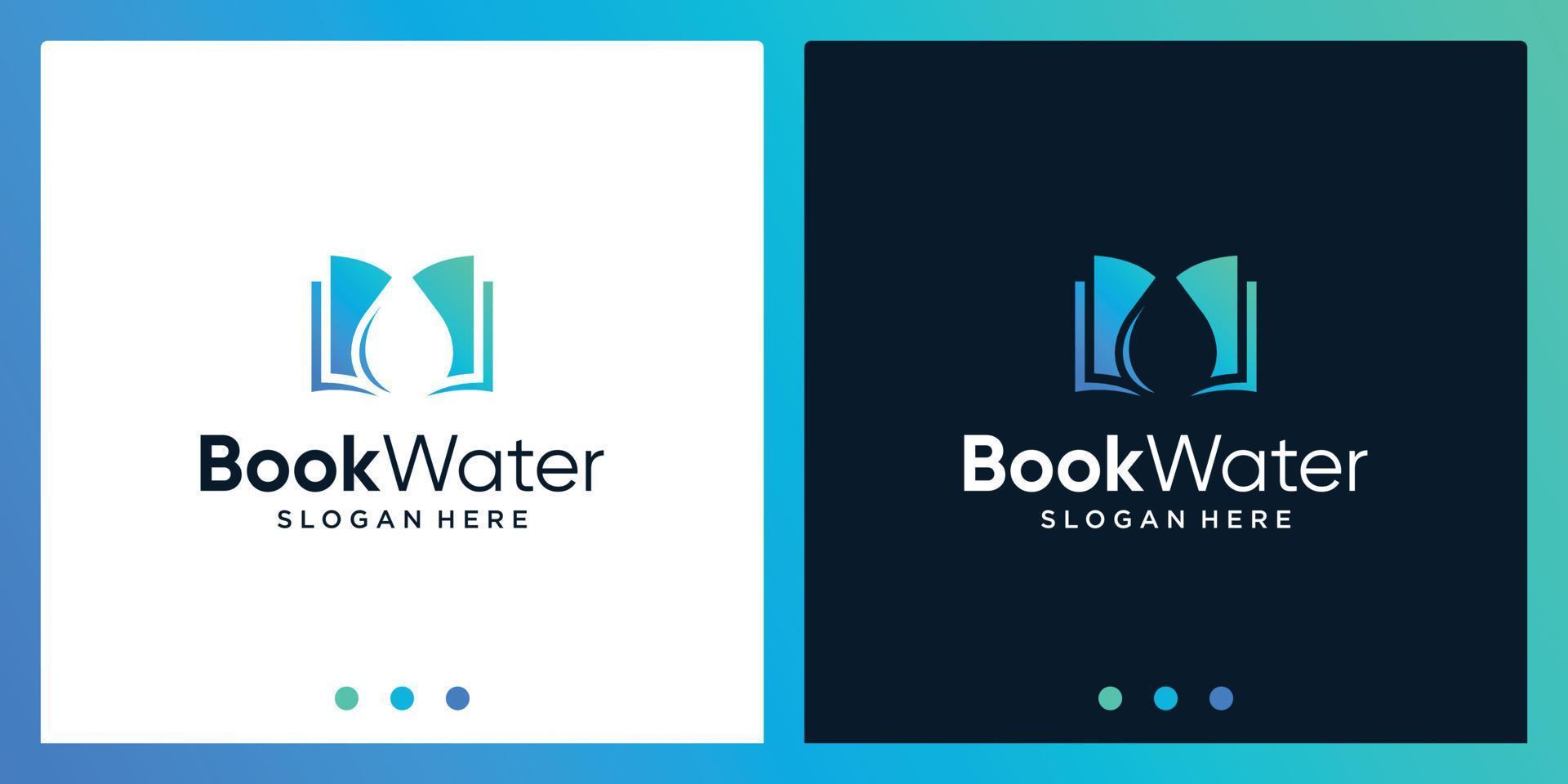 Open boek logo ontwerp inspiratie met water ontwerp logo. premie vector
