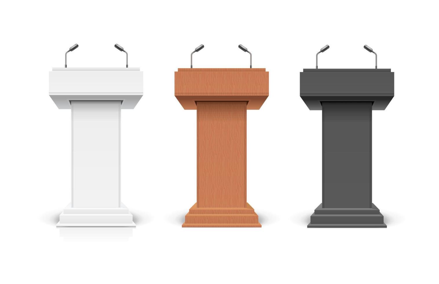 realistisch gedetailleerd 3d verschillend types podium tribune debat of stadium staan set. vector