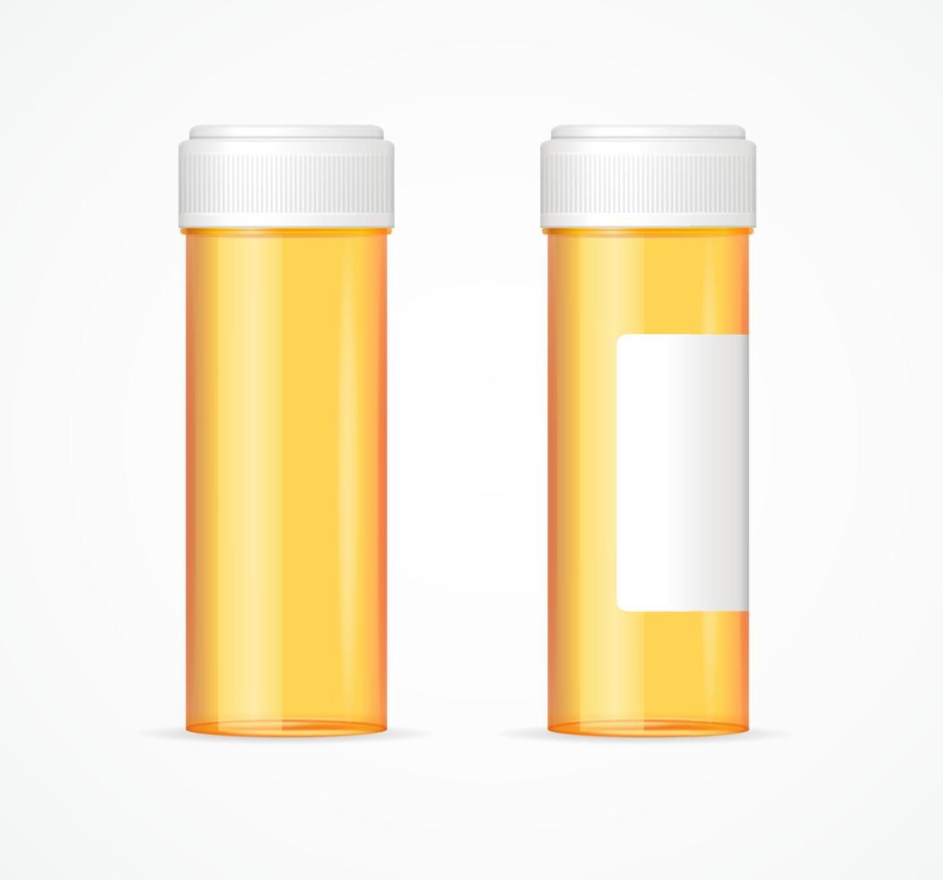 realistisch gedetailleerd 3d oranje pillen fles leeg sjabloon mockup set. vector