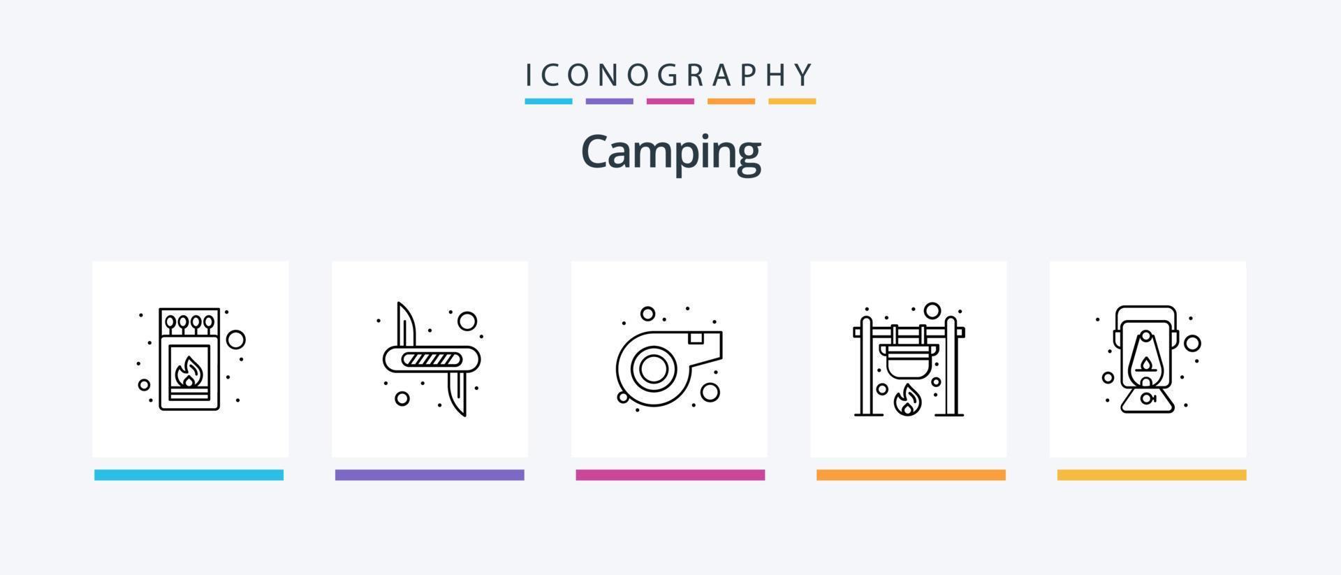 camping lijn 5 icoon pak inclusief . huis. brand. vogel. benzine. creatief pictogrammen ontwerp vector