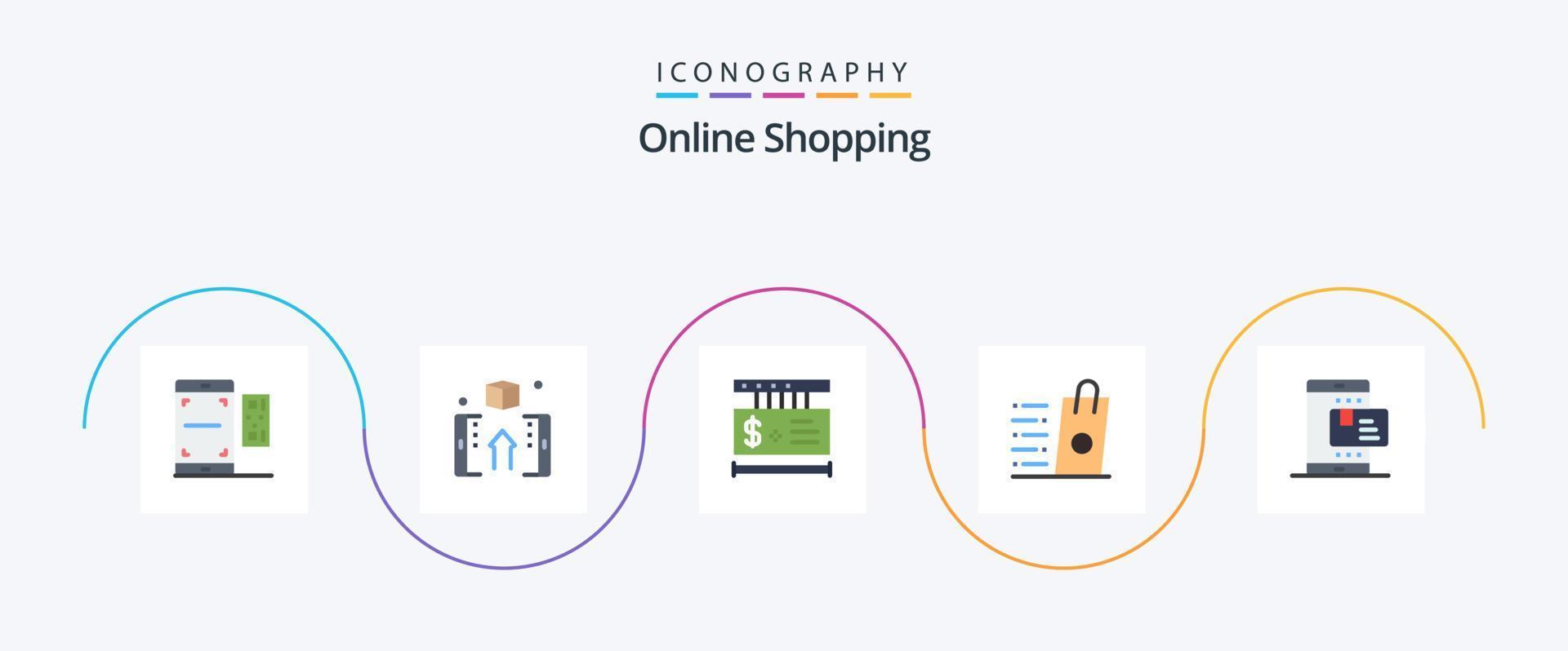online boodschappen doen vlak 5 icoon pak inclusief winkel. kopen. online. tas. online vector