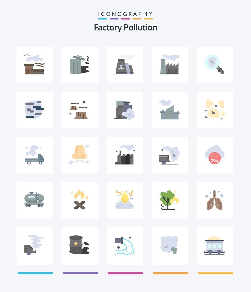 creatief fabriek verontreiniging 25 vlak icoon pak zo net zo rook. helpen. vervuiling. omgeving. Onderzoek vector