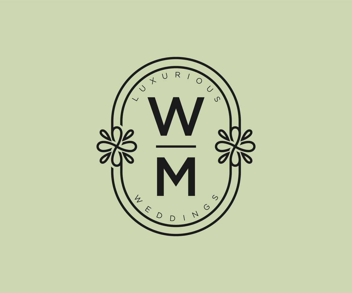 wm initialen brief bruiloft monogram logos sjabloon, hand- getrokken modern minimalistisch en bloemen Sjablonen voor uitnodiging kaarten, opslaan de datum, elegant identiteit. vector