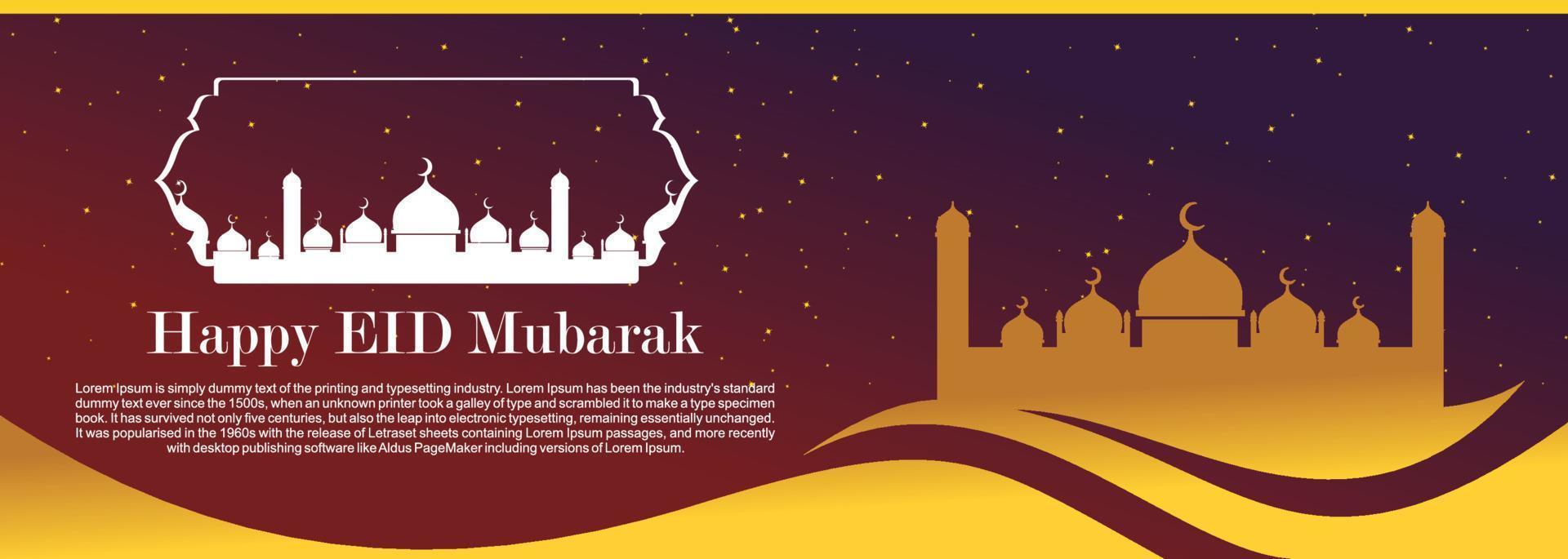 eid mubarak Islamitisch achtergrond, gelukkig eid mubarak banier illustratie, Islamitisch groet kaart religie moslim viering. Arabisch modern schoonschrift vector