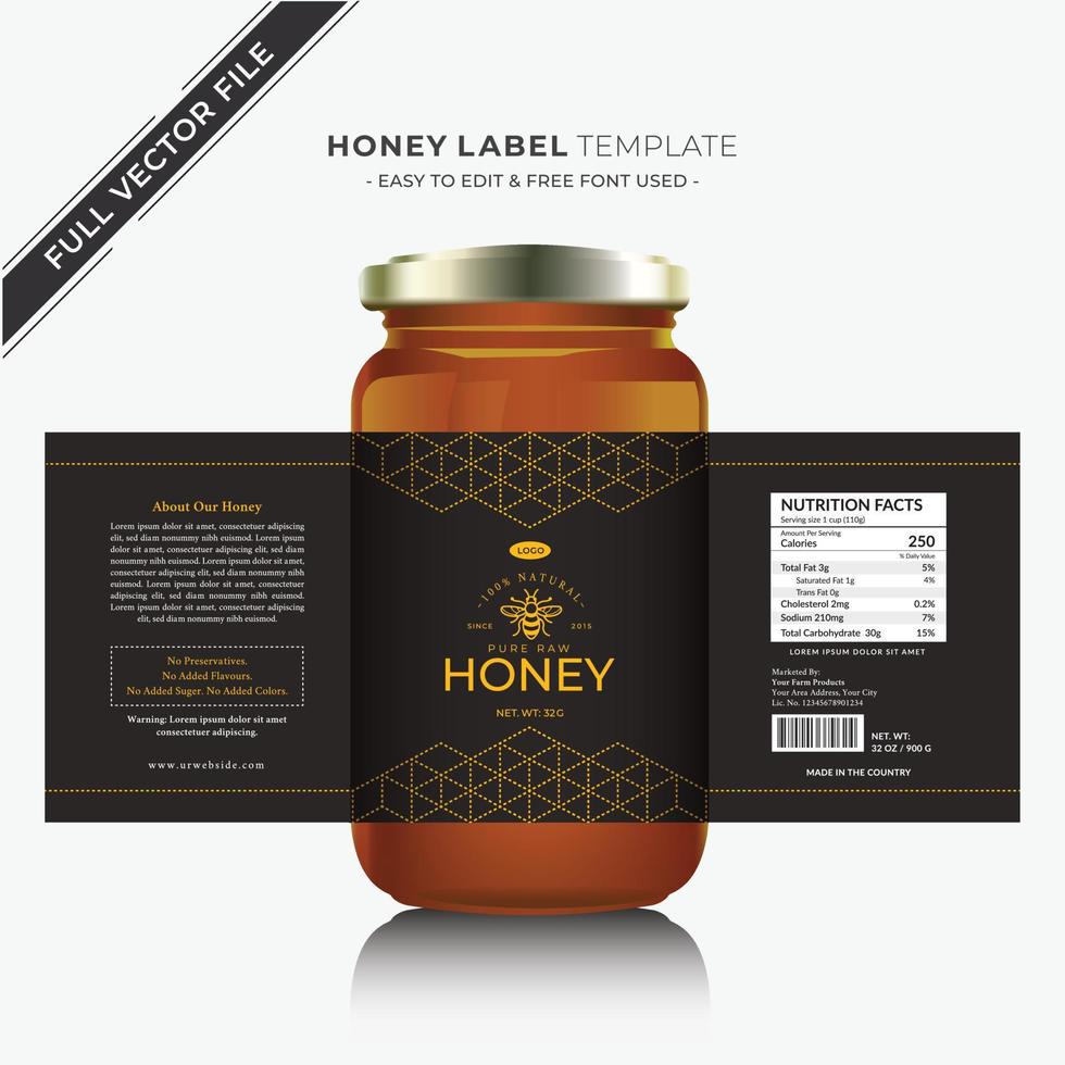 honing etiket verpakking honing ontwerp pot etiket en Product label. vector