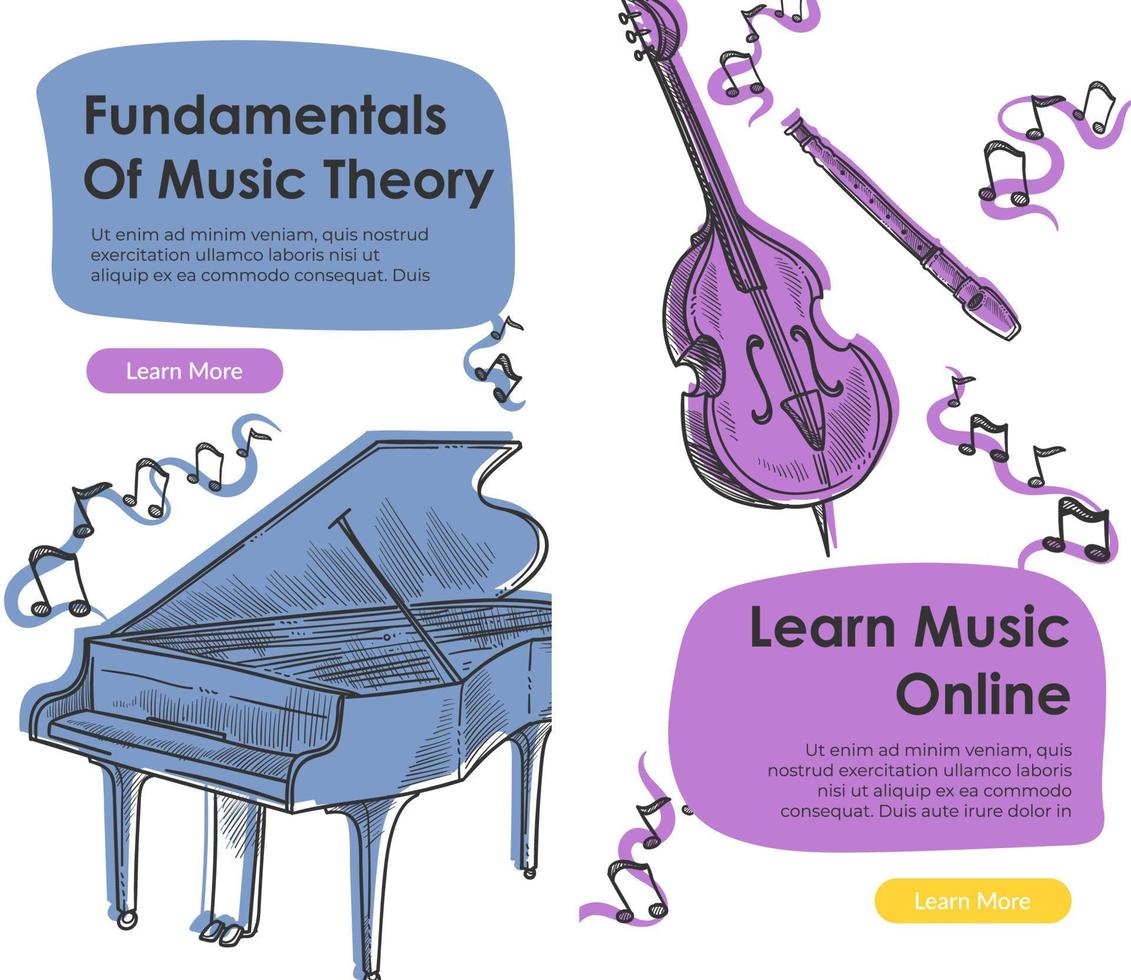 grondbeginselen van muziek- theorie, leren online web vector