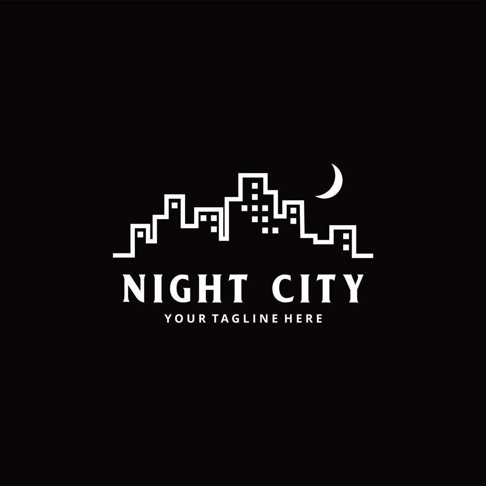 nacht stad in de maanlicht lijn kunst minimalistische logo ontwerp vector