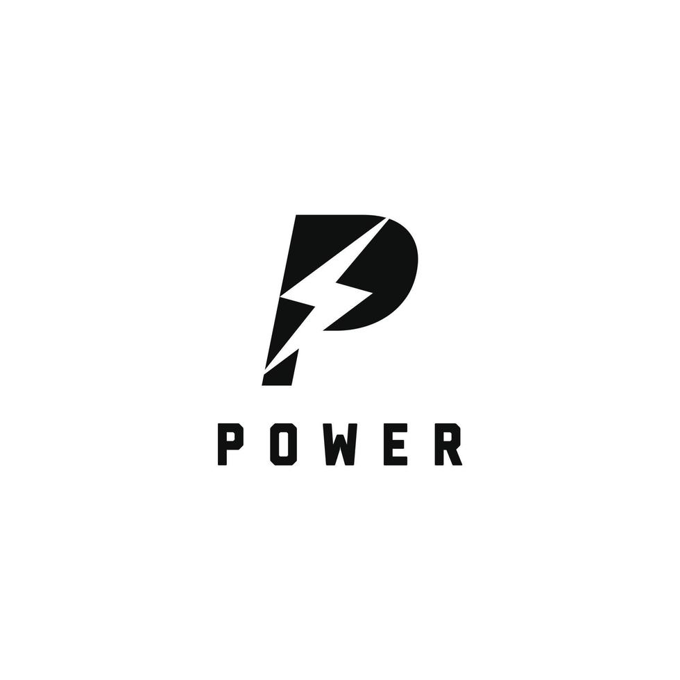 macht p brief en bliksem energie technologie logo ontwerp vector