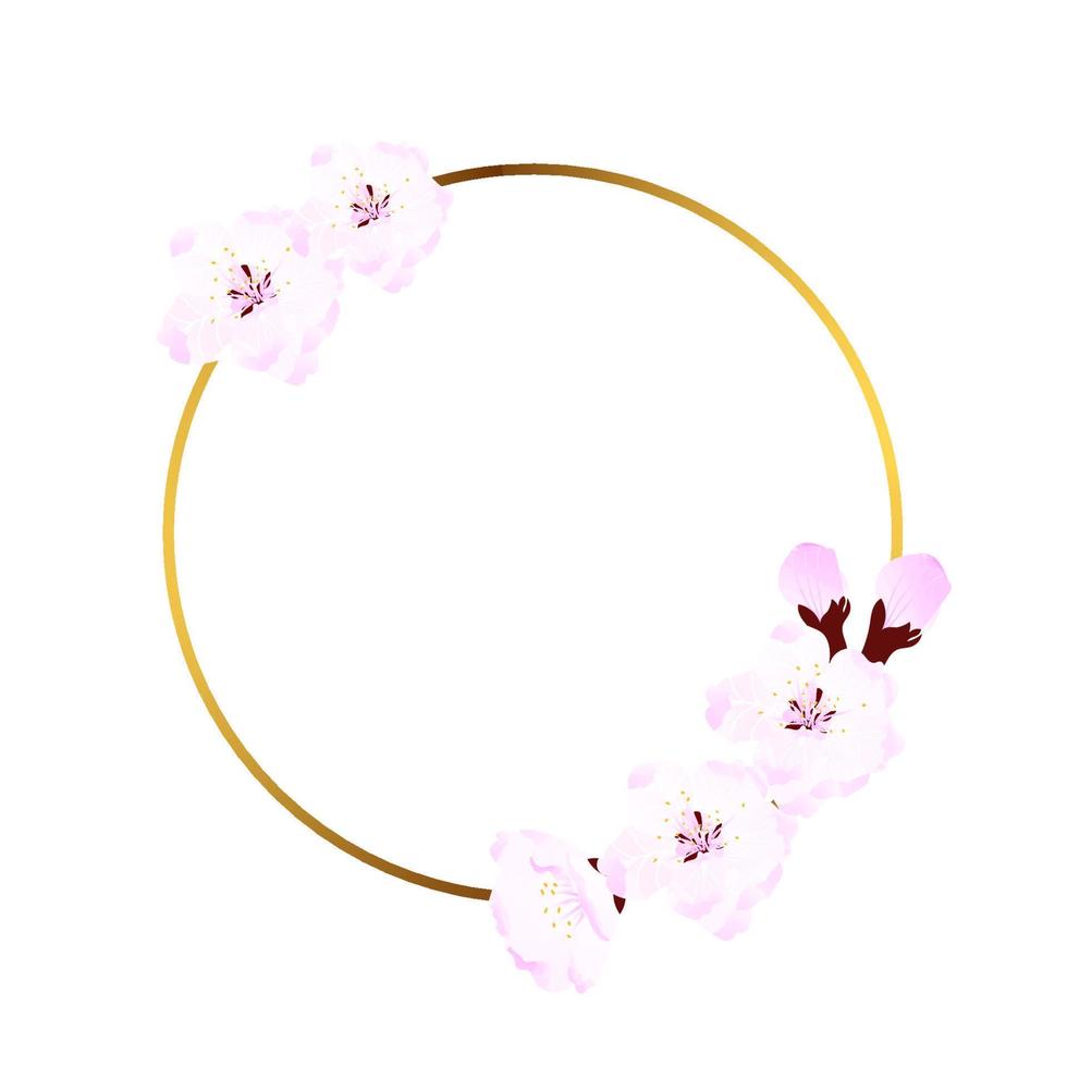 roze bloemen kader, kers bloesem, sakura Aan goud ringen. uitnodigingen kaart, opslaan de datum, vieren achtergrond. vector geïsoleerd schilderij kunst