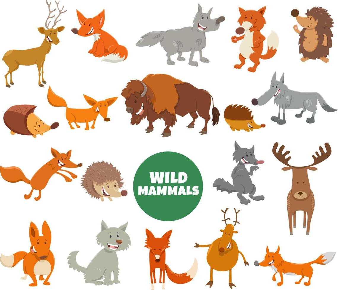 cartoon wilde dieren tekens grote reeks vector