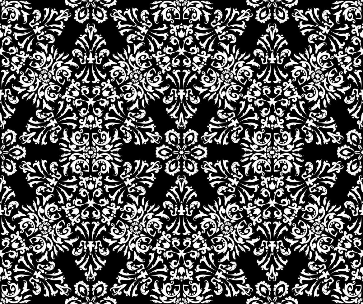 luxueus damast ornament. vector naadloos patroon. zwart en wit kleur. vector grafisch wijnoogst patroon. voor kleding stof, tegel, behang of verpakking.