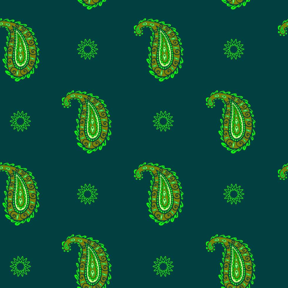 vector naadloos achtergrond met paisley patronen. modieus paisley patroon. groen kleur. tekening stijl. textiel afdrukken.