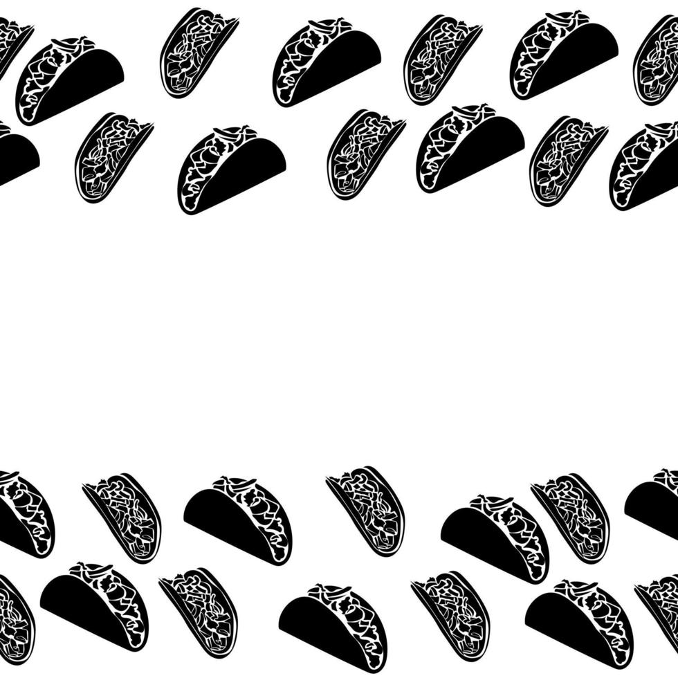 taco silhouet horizontaal grens, traditioneel Mexicaans voedsel decoratief kader voor ontwerp vector