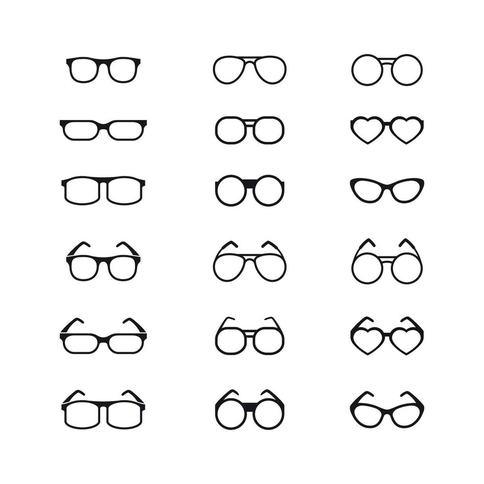 zwart bril pictogrammen reeks Aan wit achtergrond vector