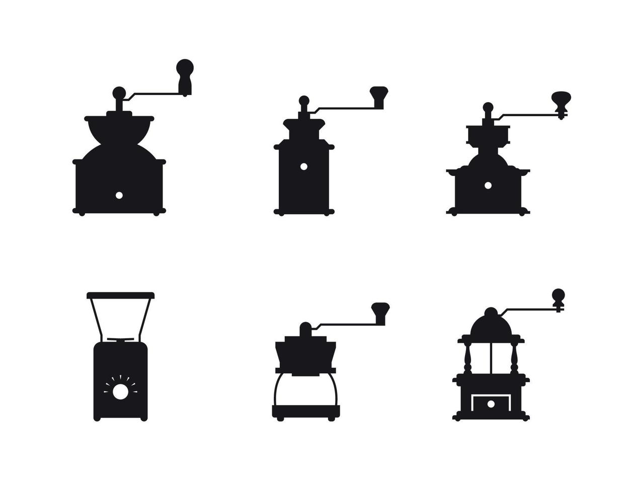 koffie molens pictogrammen set, zwart Aan een wit achtergrond vector