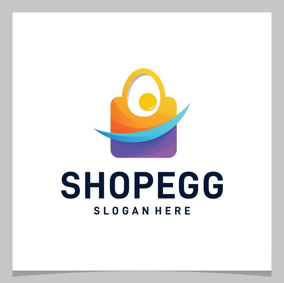 inspiratie logo ontwerp ei en boodschappen doen zak met kleurrijk logo. premie vector