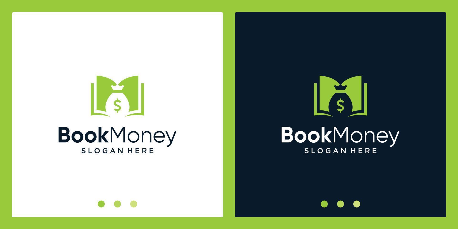 Open boek logo ontwerp inspiratie met geld ontwerp logo. premie vector